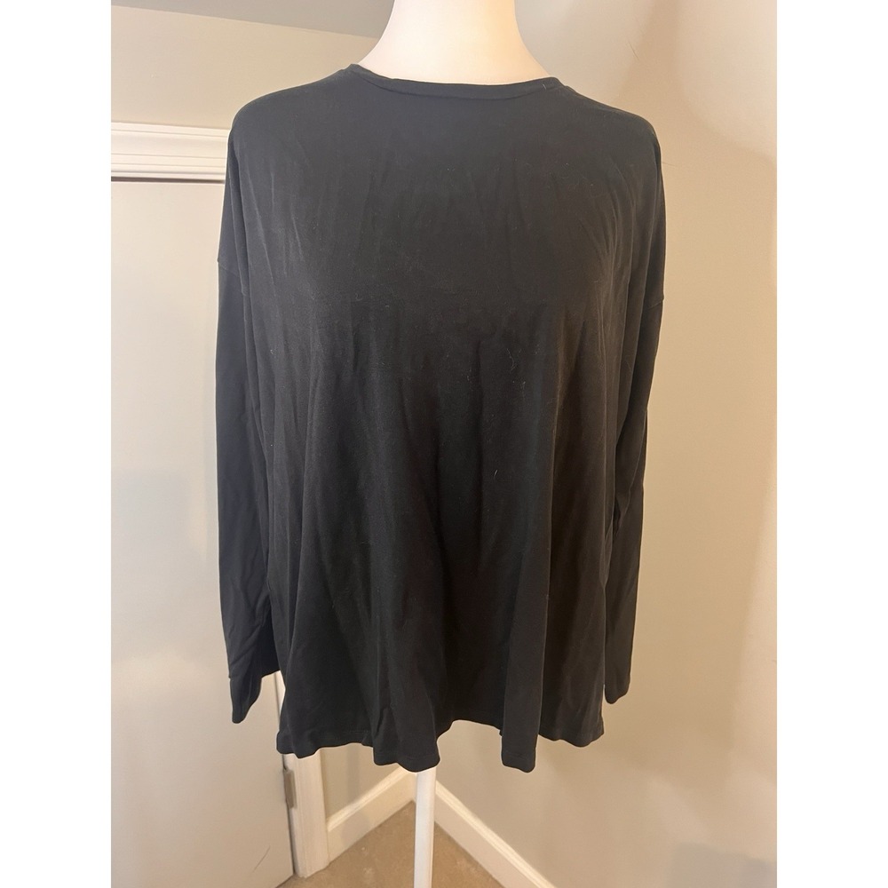 eileen fisher Side Zip Crewneck black Long Sleeve Top size Medium